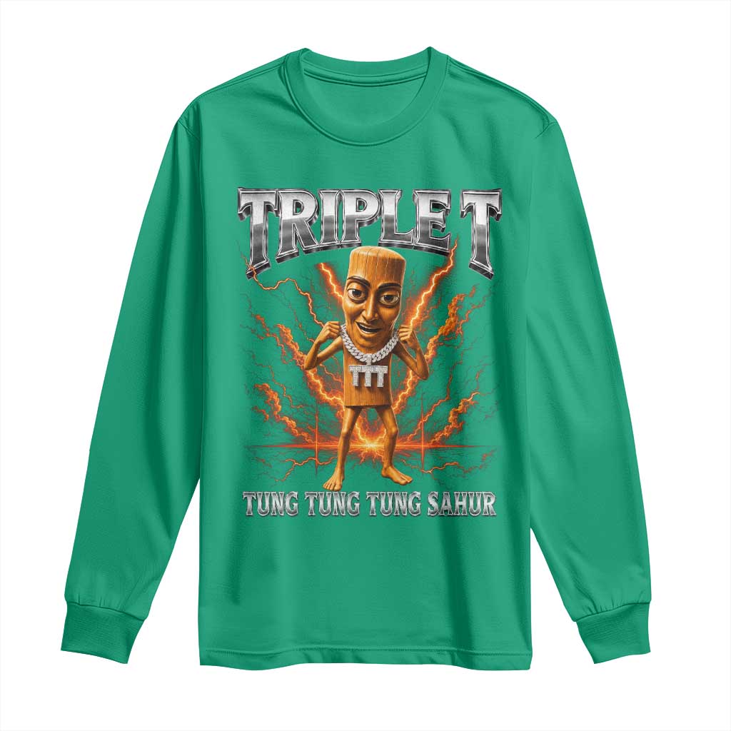 Triple T Tung Tung Tung Sahur Brainrot Meme Long Sleeve Shirt