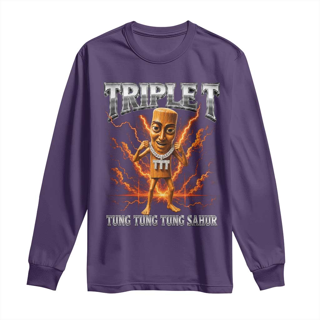 Triple T Tung Tung Tung Sahur Brainrot Meme Long Sleeve Shirt