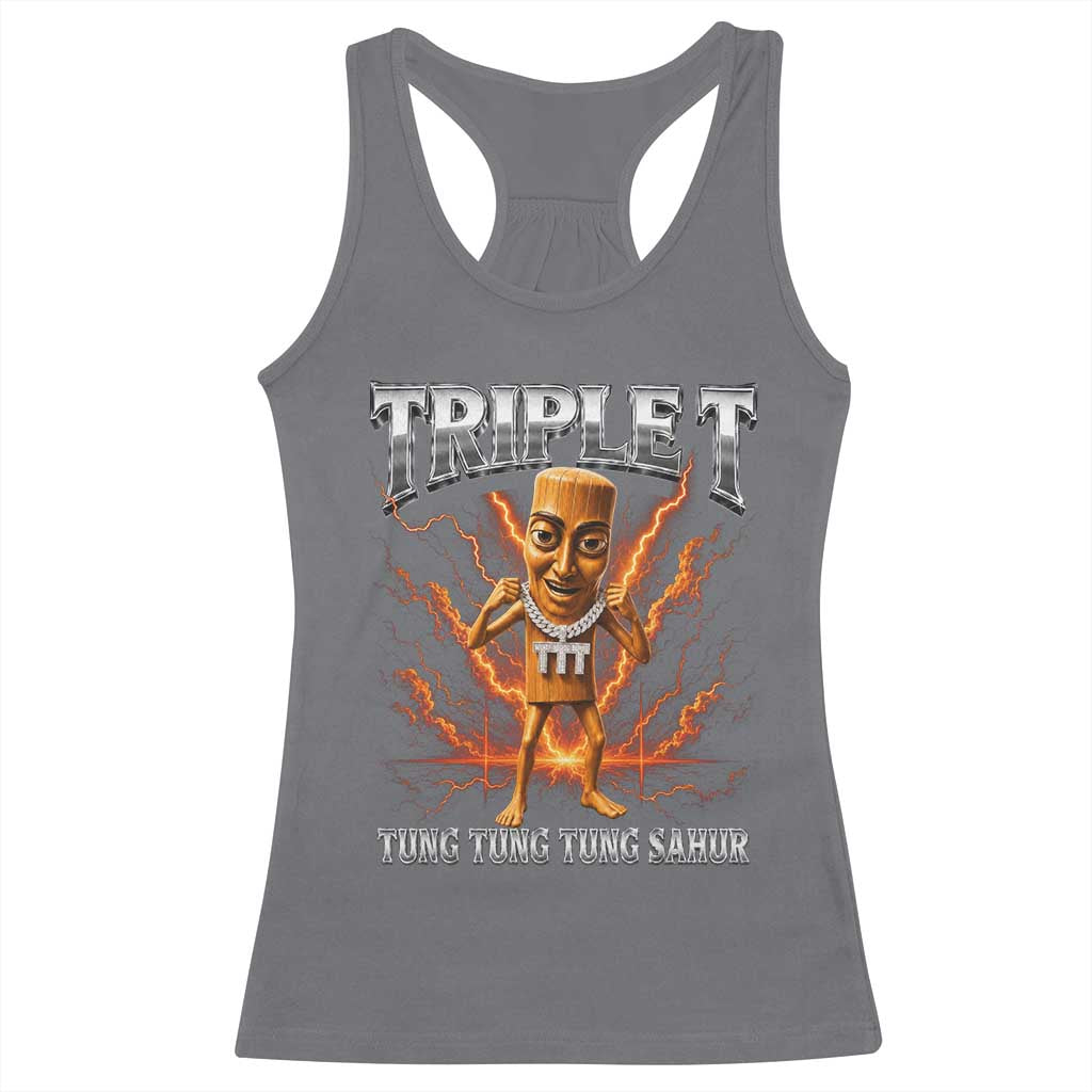 Triple T Tung Tung Tung Sahur Brainrot Meme Racerback Tank Top