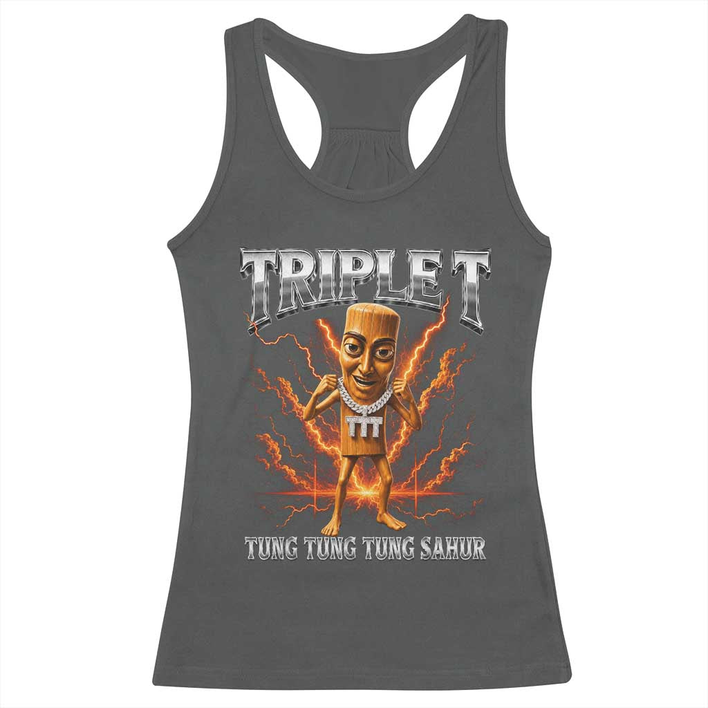 Triple T Tung Tung Tung Sahur Brainrot Meme Racerback Tank Top