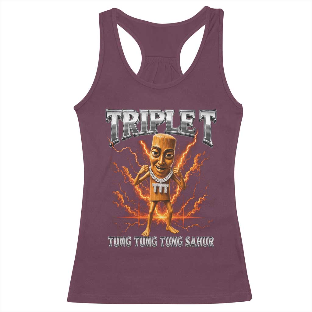 Triple T Tung Tung Tung Sahur Brainrot Meme Racerback Tank Top