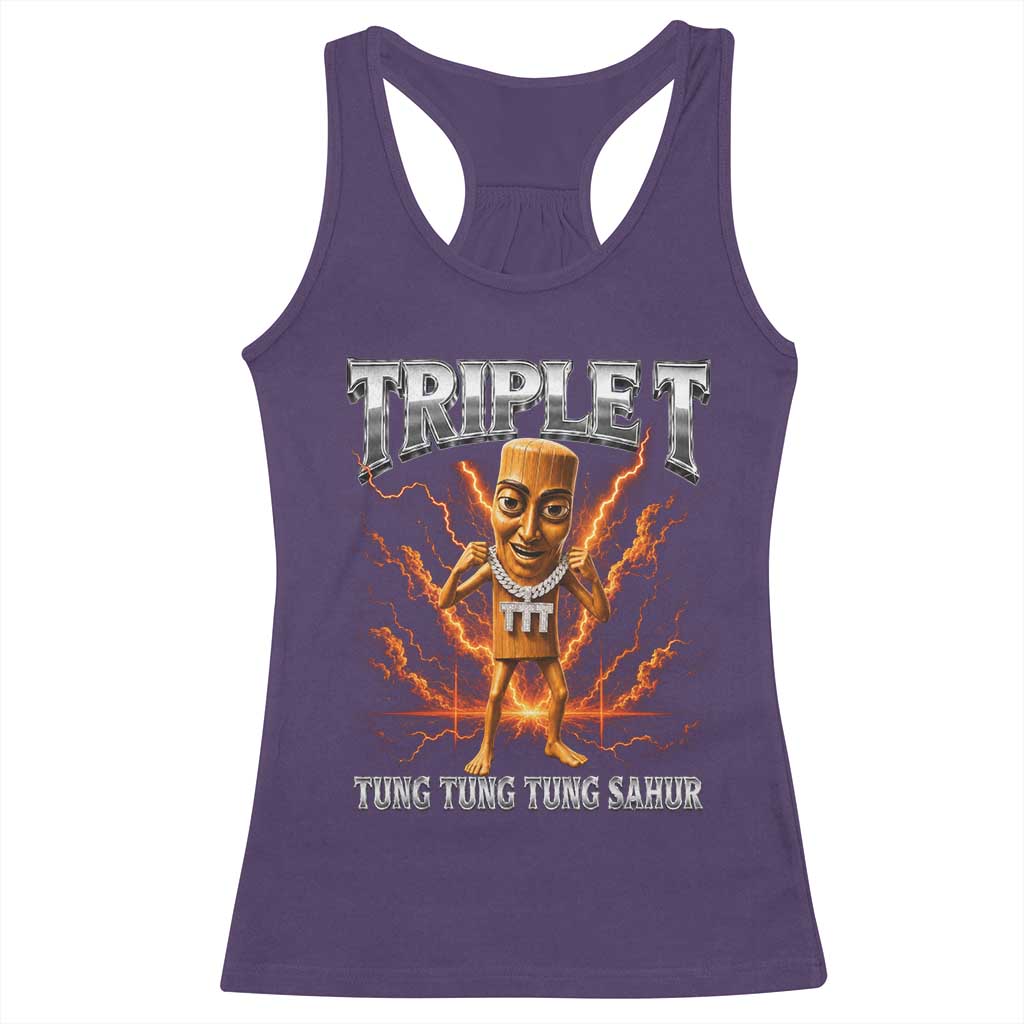 Triple T Tung Tung Tung Sahur Brainrot Meme Racerback Tank Top