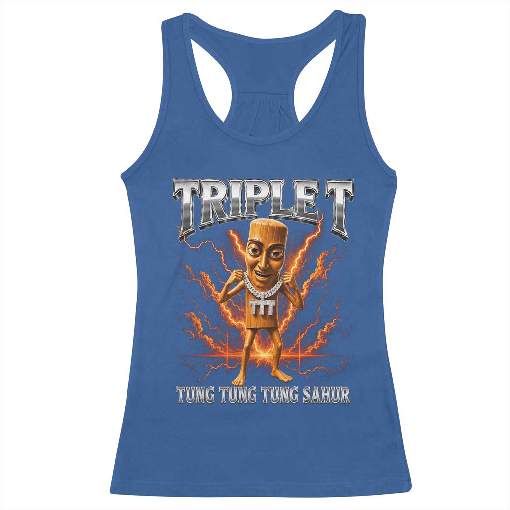 Triple T Tung Tung Tung Sahur Brainrot Meme Racerback Tank Top