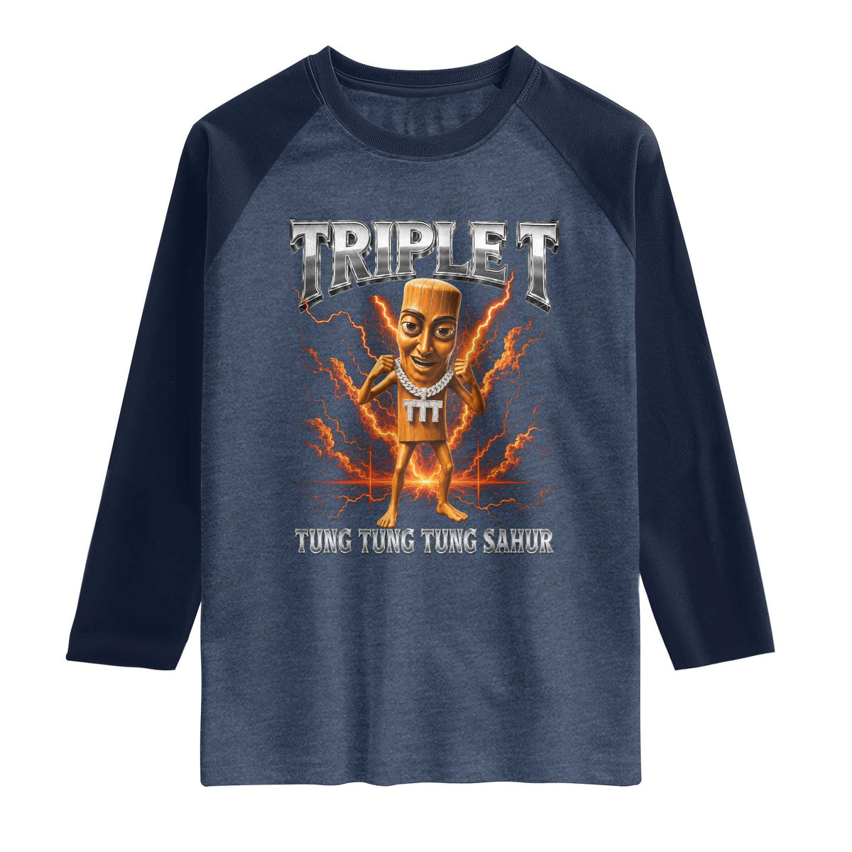 Triple T Tung Tung Tung Sahur Brainrot Meme Raglan Shirt