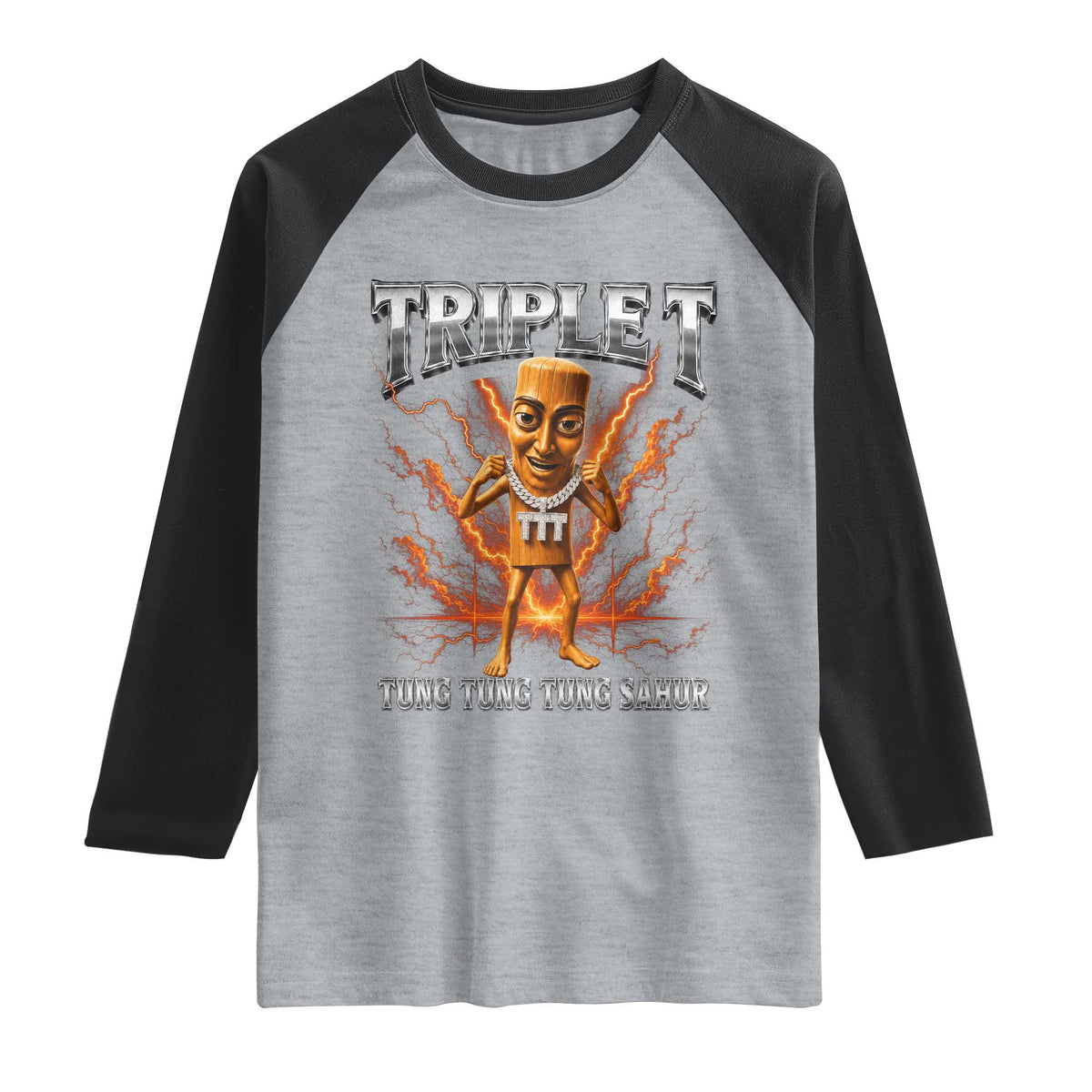 Triple T Tung Tung Tung Sahur Brainrot Meme Raglan Shirt