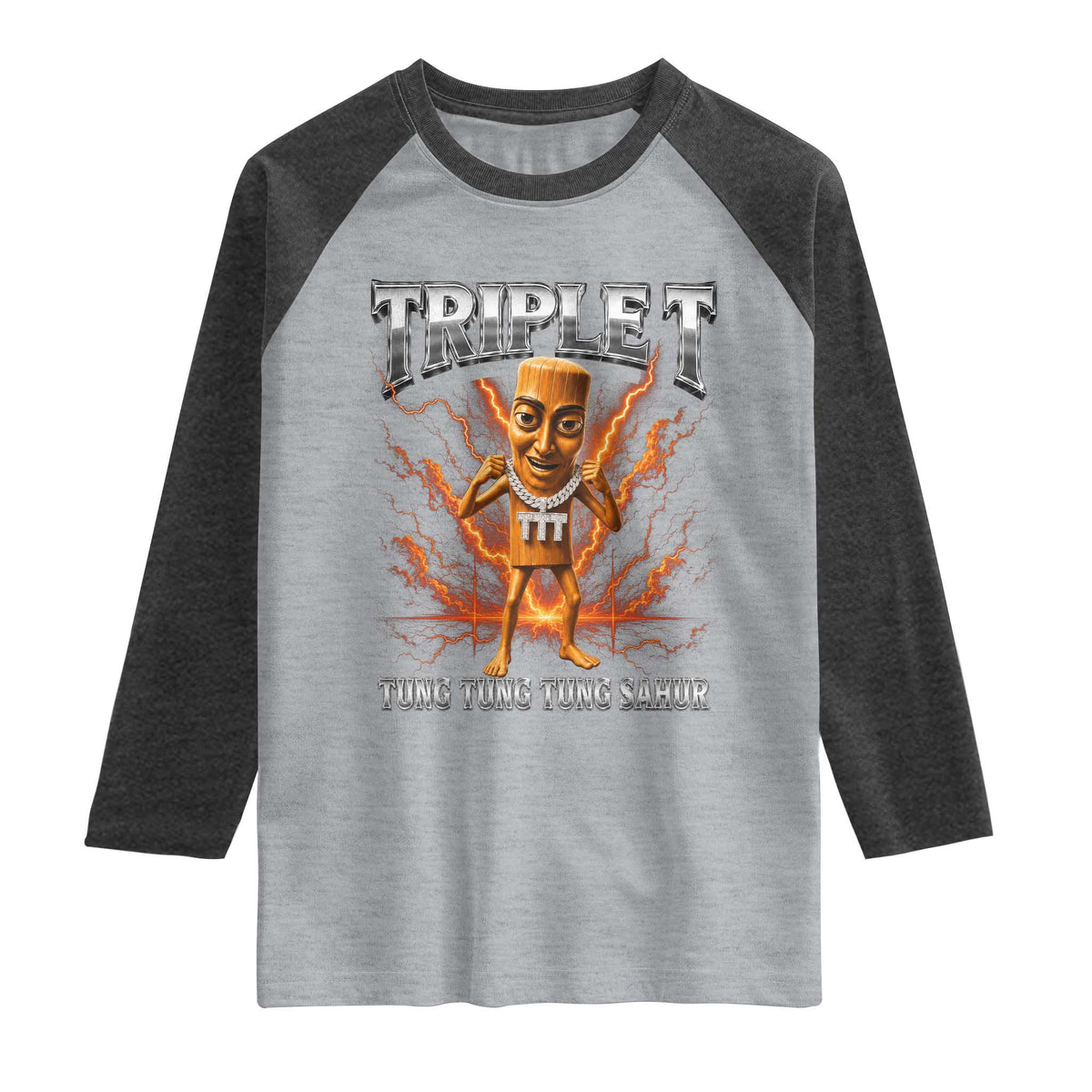 Triple T Tung Tung Tung Sahur Brainrot Meme Raglan Shirt