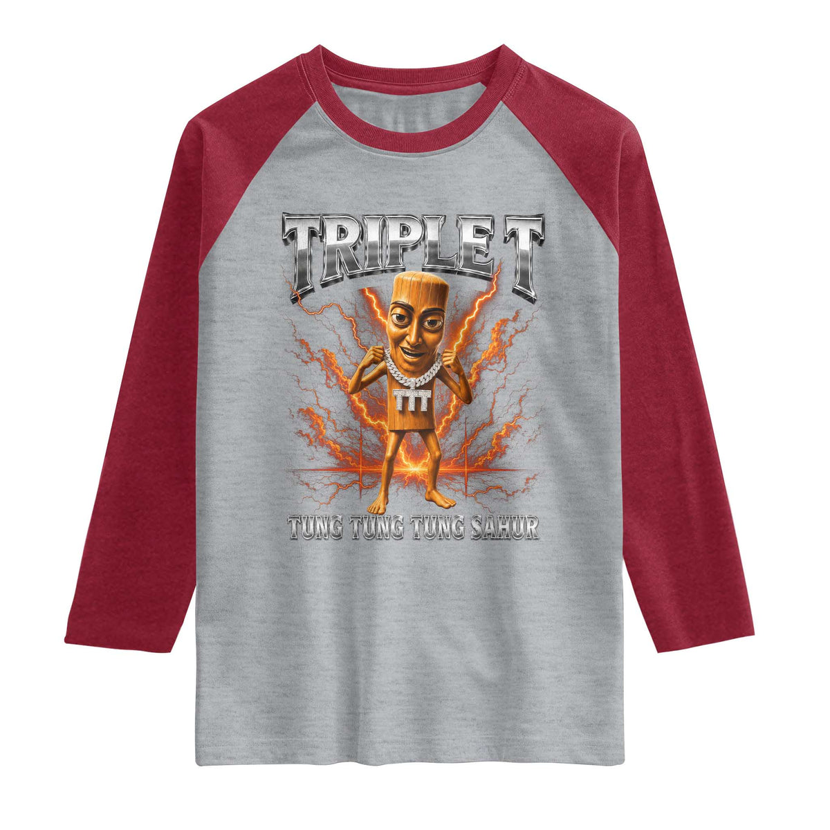 Triple T Tung Tung Tung Sahur Brainrot Meme Raglan Shirt