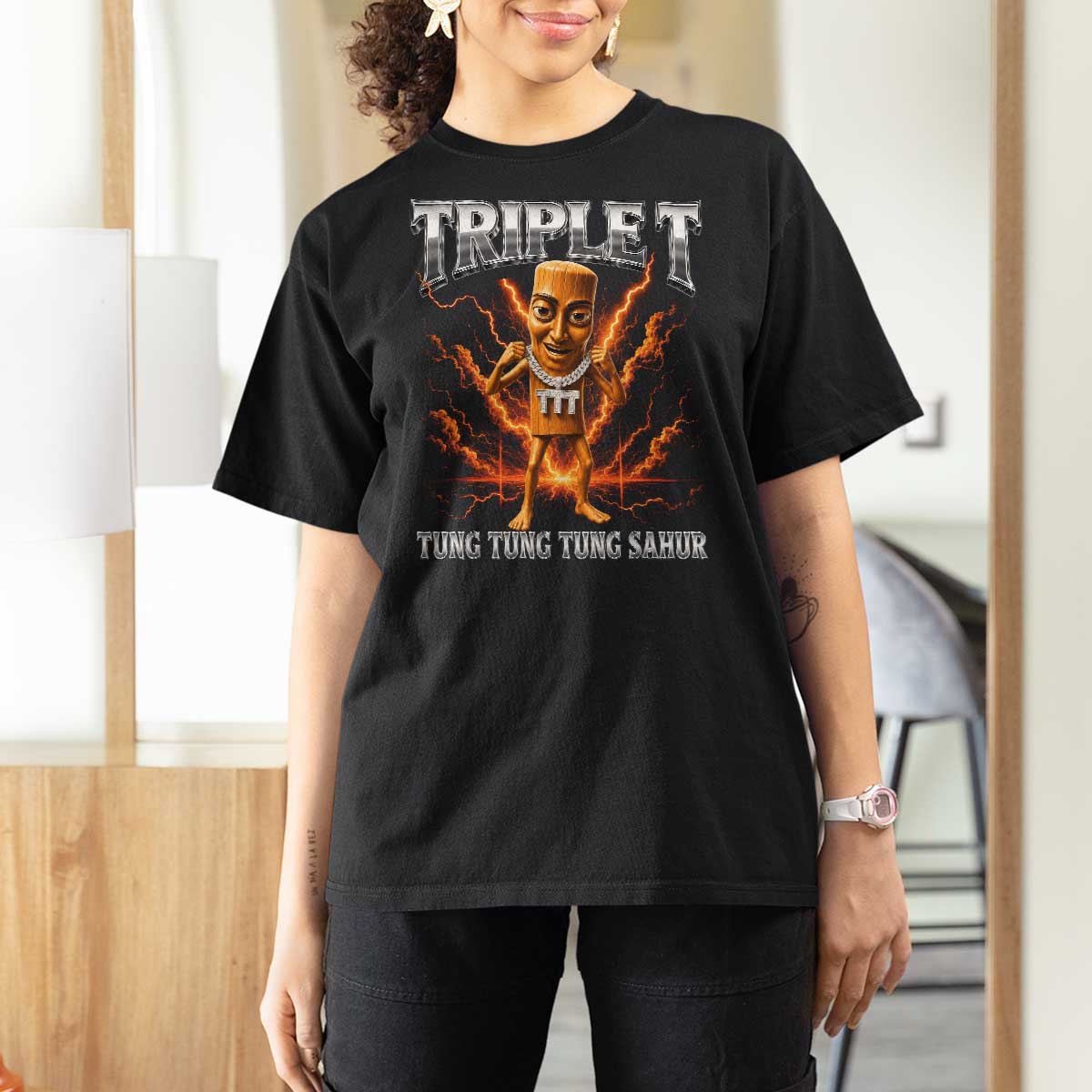 Triple T Tung Tung Tung Sahur Brainrot Meme T Shirt For Women