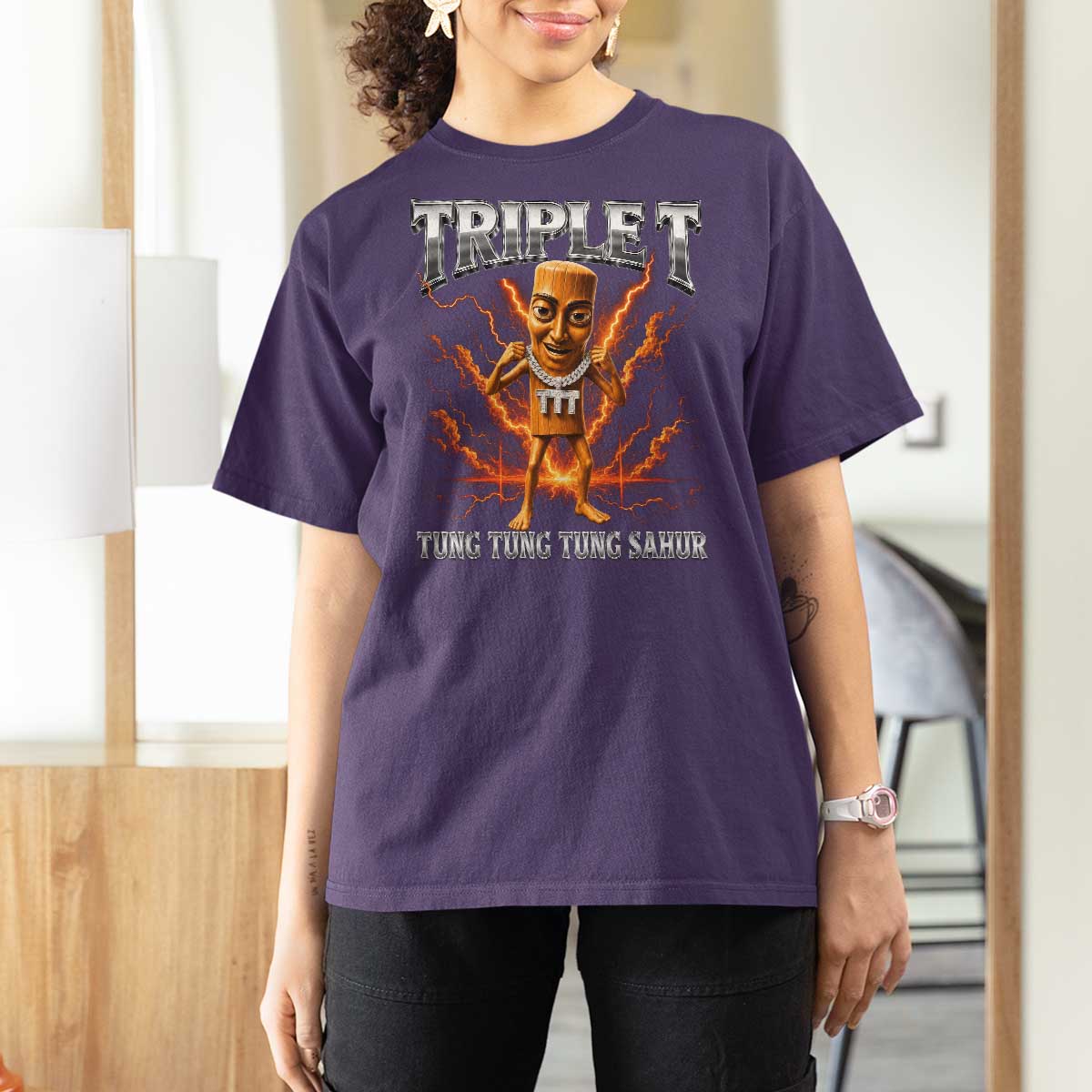 Triple T Tung Tung Tung Sahur Brainrot Meme T Shirt For Women