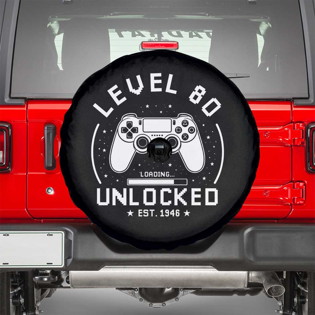 Level 80 Unlocked Video Gamer 80th Birthday Gift Spare Tire Cover Vintage 1946 80 Year Old Gift