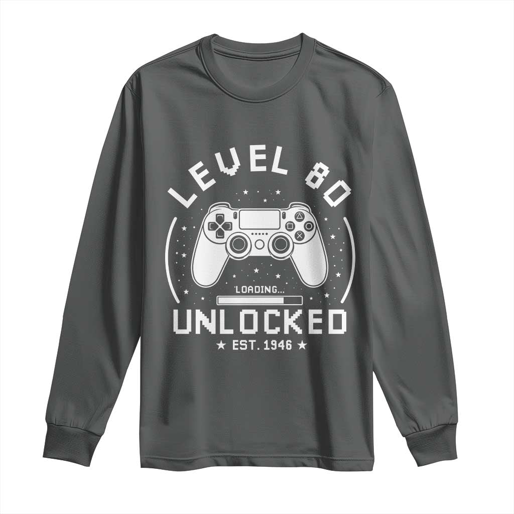 Level 80 Unlocked Video Gamer 80th Birthday Gift Long Sleeve Shirt Vintage 1946 80 Year Old Gift