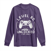 Level 80 Unlocked Video Gamer 80th Birthday Gift Long Sleeve Shirt Vintage 1946 80 Year Old Gift