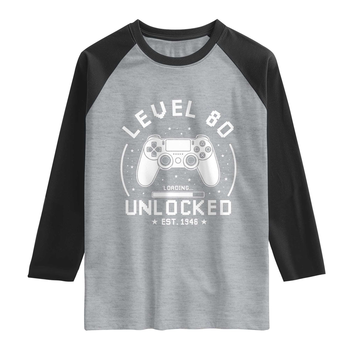 Level 80 Unlocked Video Gamer 80th Birthday Gift Raglan Shirt Vintage 1946 80 Year Old Gift