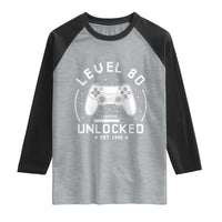 Level 80 Unlocked Video Gamer 80th Birthday Gift Raglan Shirt Vintage 1946 80 Year Old Gift