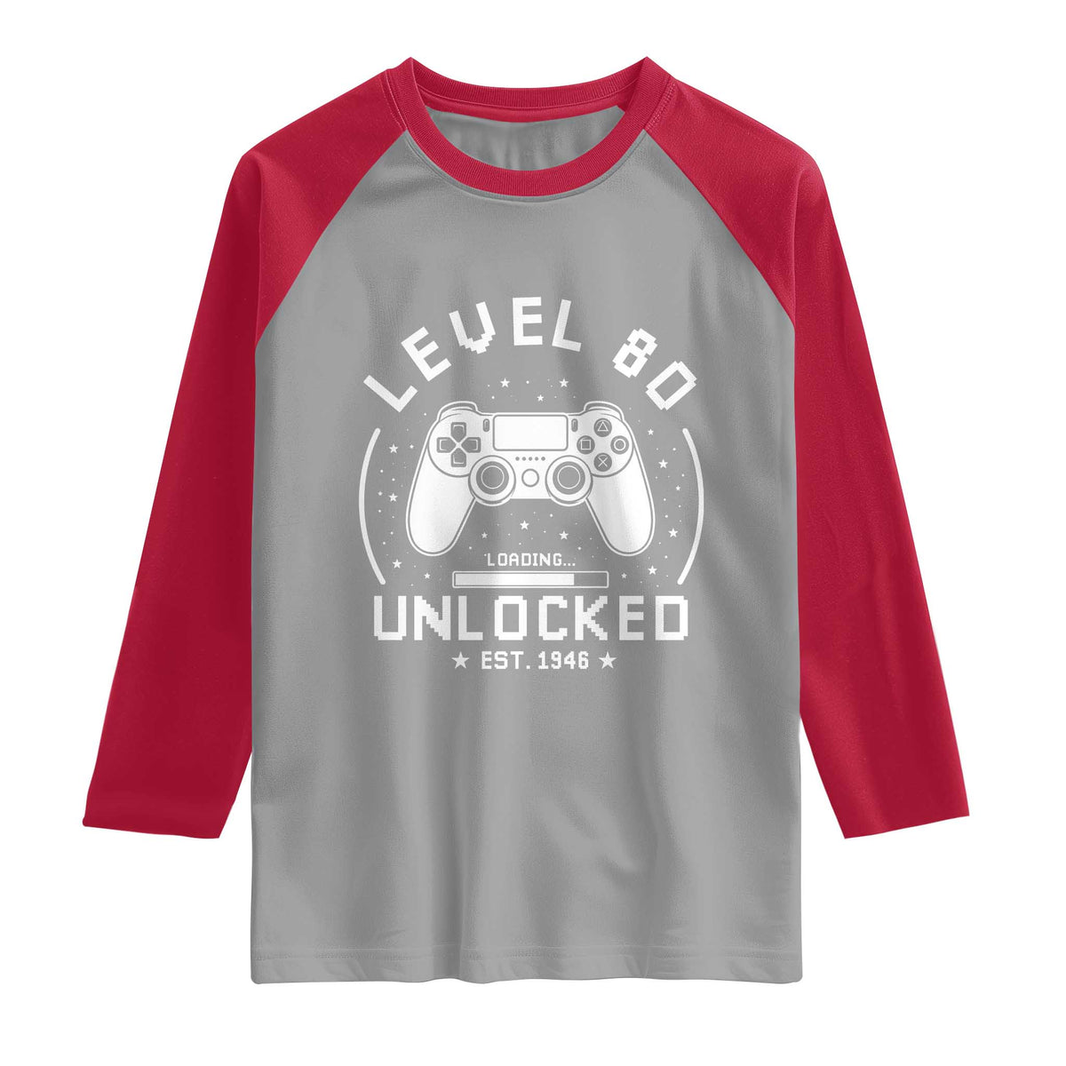 Level 80 Unlocked Video Gamer 80th Birthday Gift Raglan Shirt Vintage 1946 80 Year Old Gift