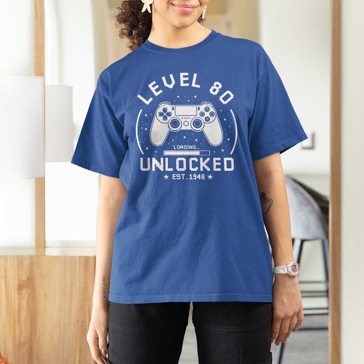 Level 80 Unlocked Video Gamer 80th Birthday Gift T Shirt For Women Vintage 1946 80 Year Old Gift