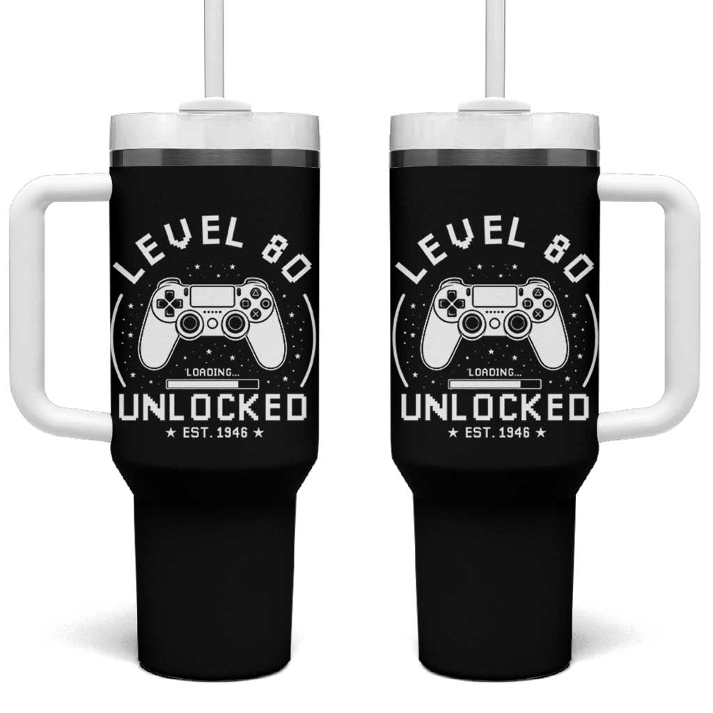 Level 80 Unlocked Video Gamer 80th Birthday Gift Tumbler With Handle Vintage 1946 80 Year Old Gift