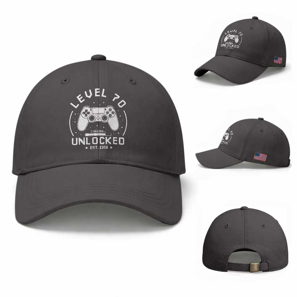 Level 70 Unlocked Video Gamer 70th Birthday Gift Baseball Cap Vintage 1956 70 Year Old Gift