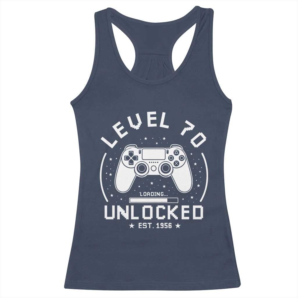Level 70 Unlocked Video Gamer 70th Birthday Gift Racerback Tank Top Vintage 1956 70 Year Old Gift