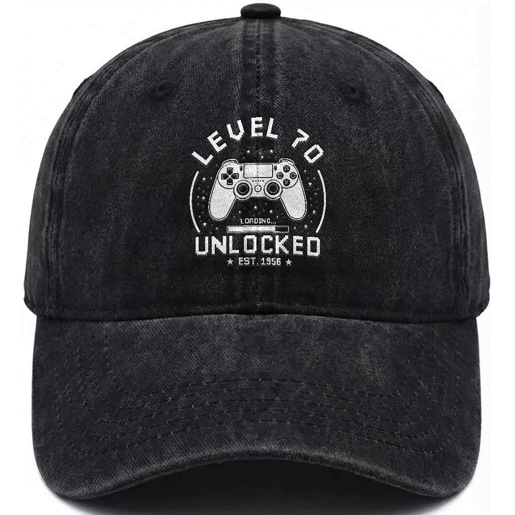 Level 70 Unlocked Video Gamer 70th Birthday Gift Washed Cotton Baseball Cap Vintage 1956 70 Year Old Gift