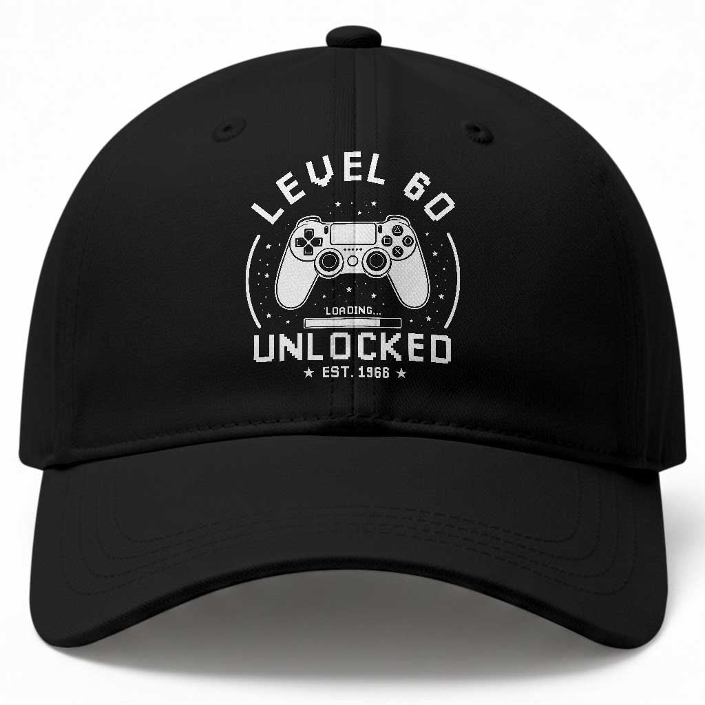 Level 60 Unlocked Video Gamer 60th Birthday Gift Baseball Cap Vintage 1966 60 Year Old Gift