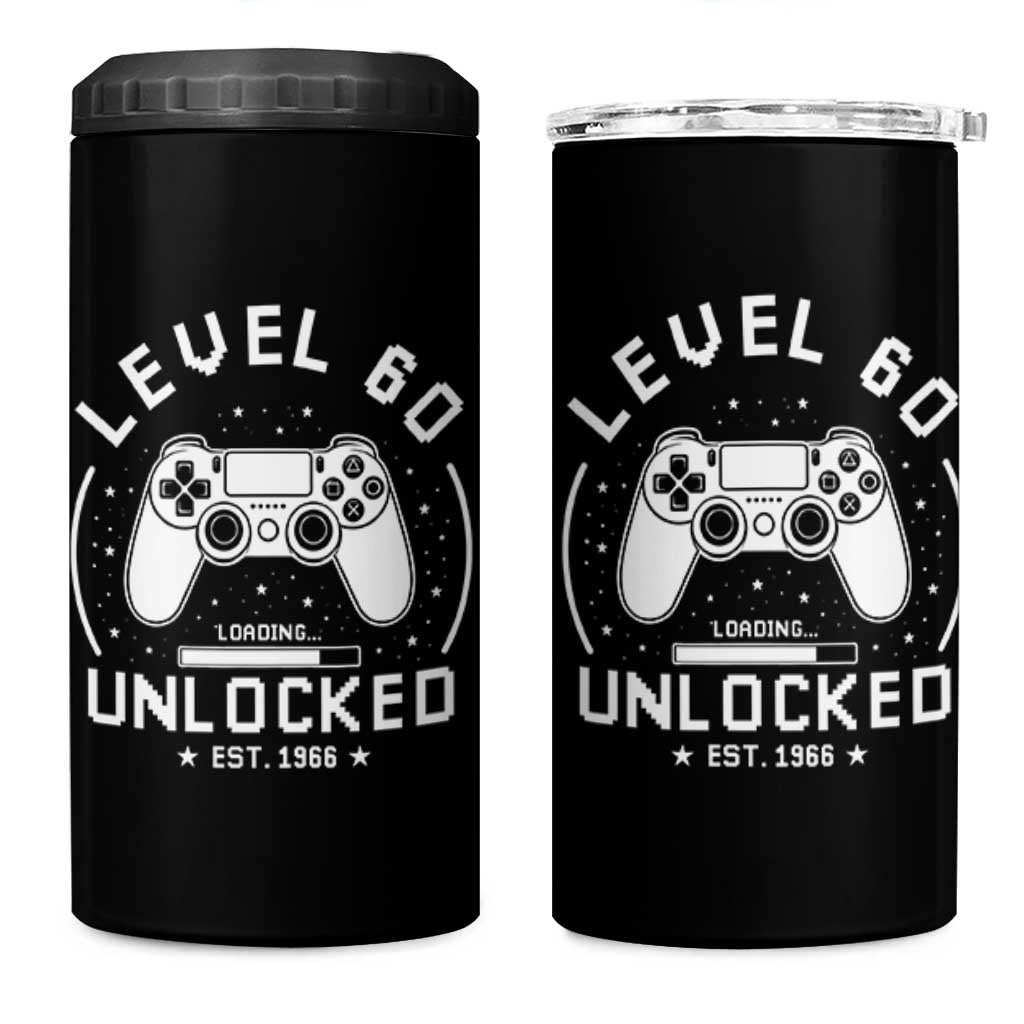 Level 60 Unlocked Video Gamer 60th Birthday Gift 4 in 1 Can Cooler Tumbler Vintage 1966 60 Year Old Gift