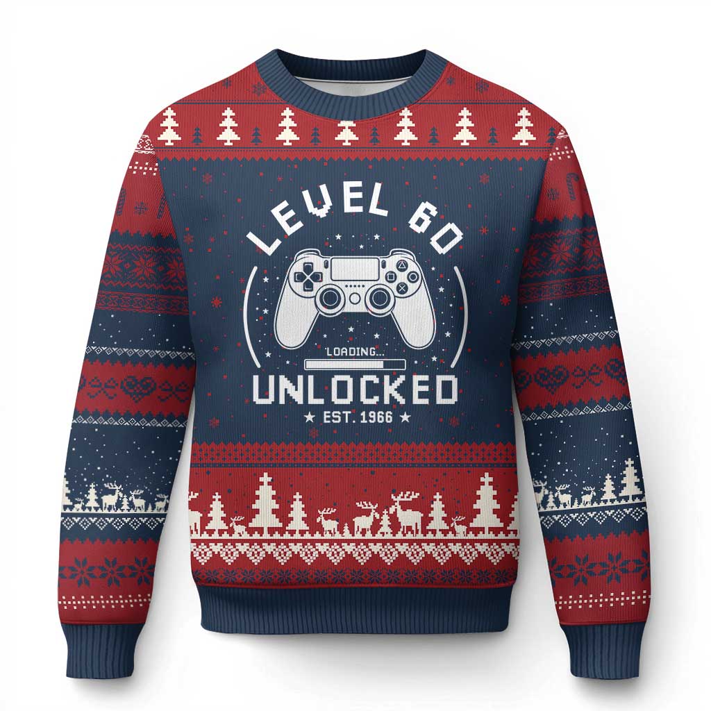 Level 60 Unlocked Video Gamer 60th Birthday Gift Ugly Christmas Sweater Vintage 1966 60 Year Old Gift