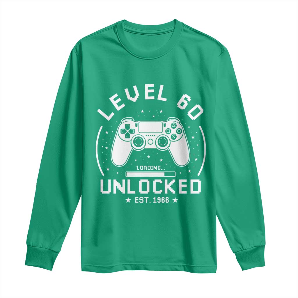 Level 60 Unlocked Video Gamer 60th Birthday Gift Long Sleeve Shirt Vintage 1966 60 Year Old Gift