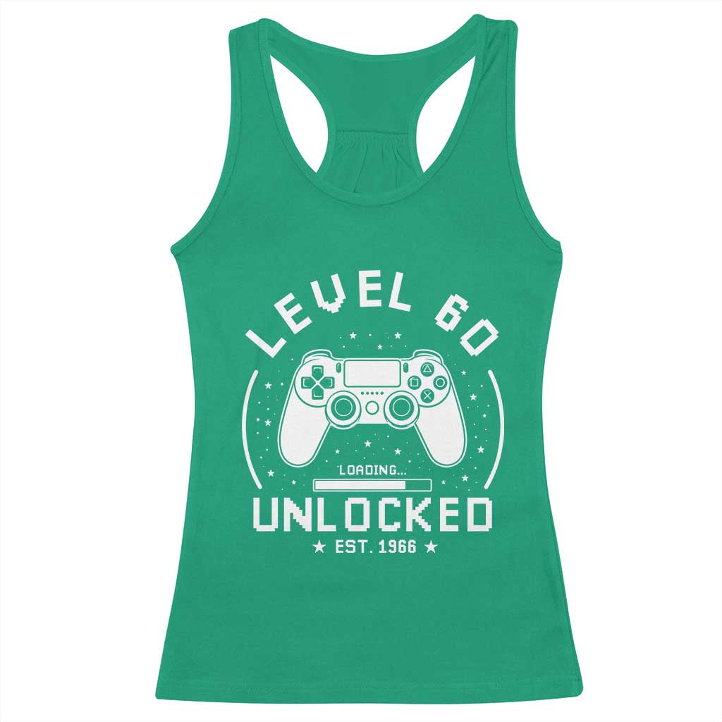 Level 60 Unlocked Video Gamer 60th Birthday Gift Racerback Tank Top Vintage 1966 60 Year Old Gift