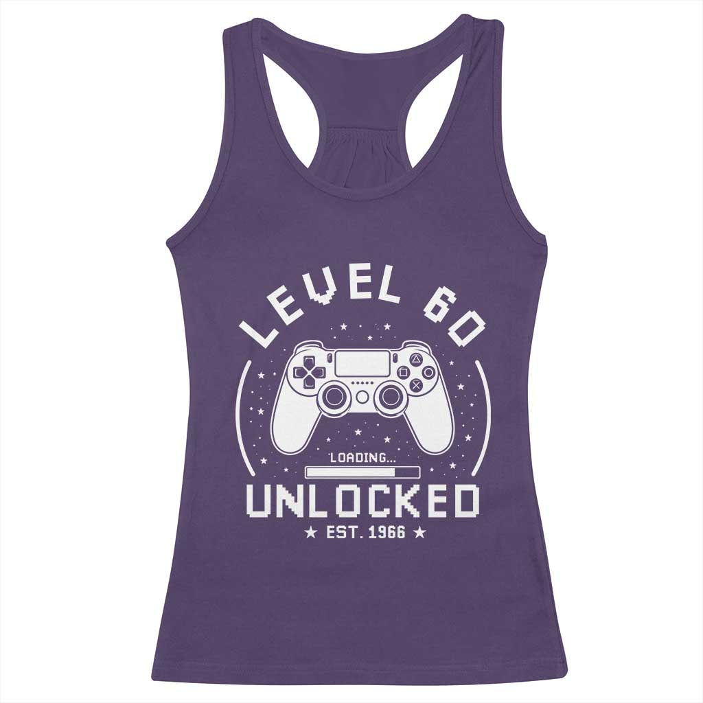 Level 60 Unlocked Video Gamer 60th Birthday Gift Racerback Tank Top Vintage 1966 60 Year Old Gift