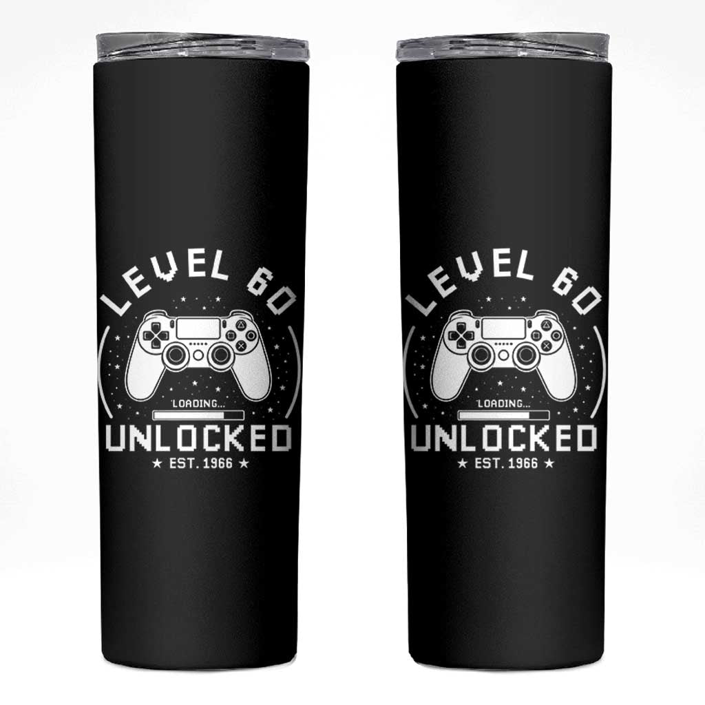 Level 60 Unlocked Video Gamer 60th Birthday Gift Skinny Tumbler Vintage 1966 60 Year Old Gift