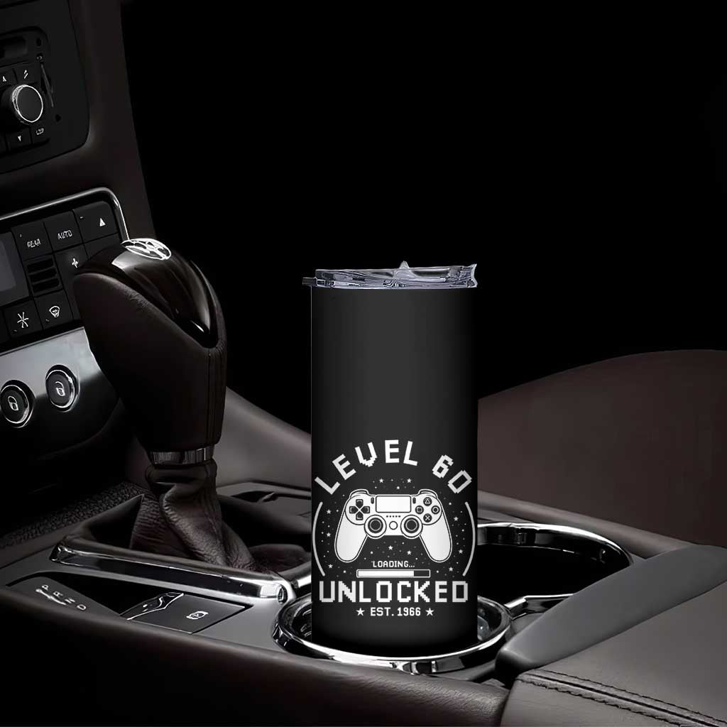 Level 60 Unlocked Video Gamer 60th Birthday Gift Skinny Tumbler Vintage 1966 60 Year Old Gift