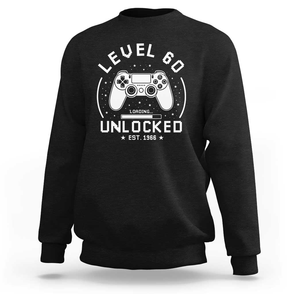 Level 60 Unlocked Video Gamer 60th Birthday Gift Sweatshirt Vintage 1966 60 Year Old Gift