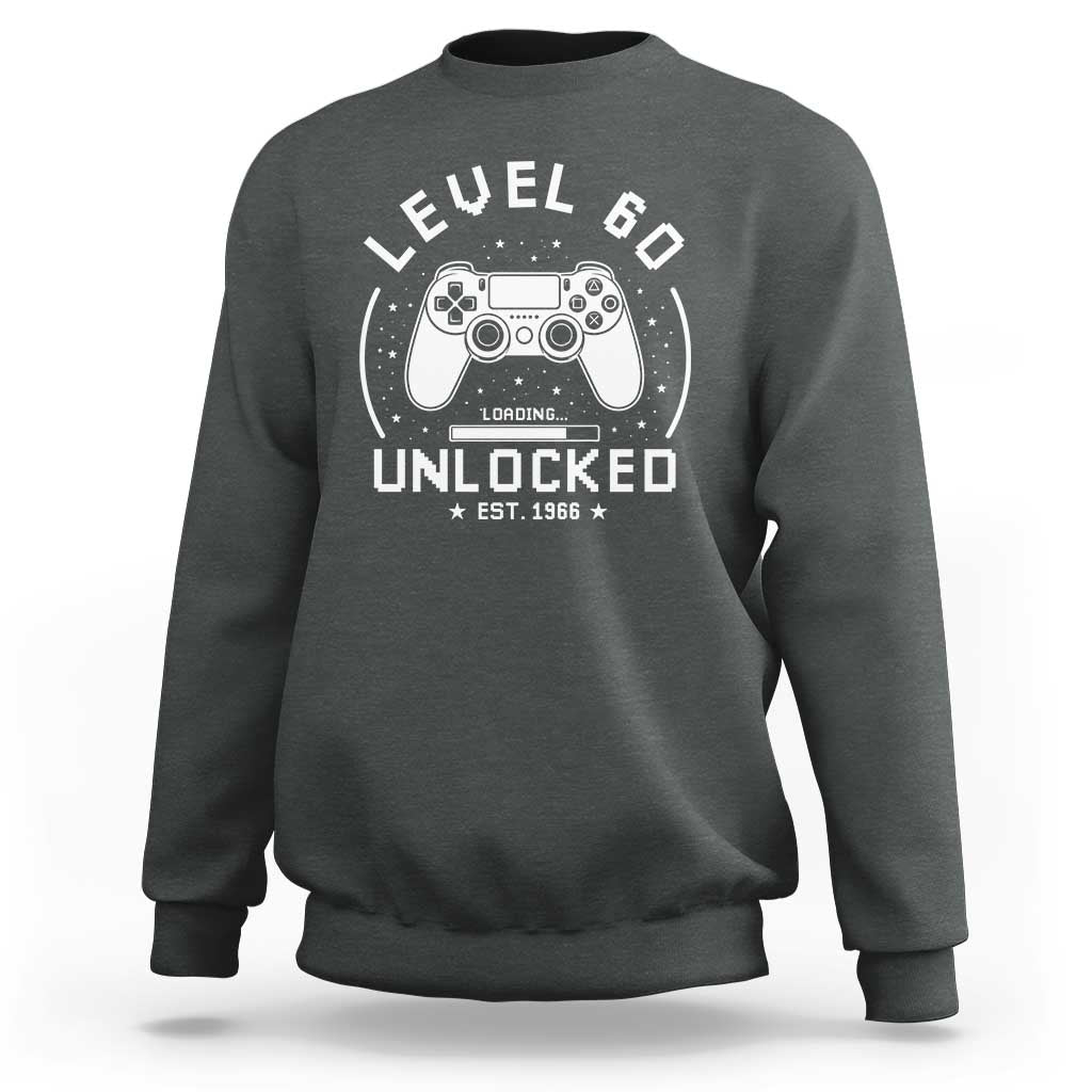 Level 60 Unlocked Video Gamer 60th Birthday Gift Sweatshirt Vintage 1966 60 Year Old Gift