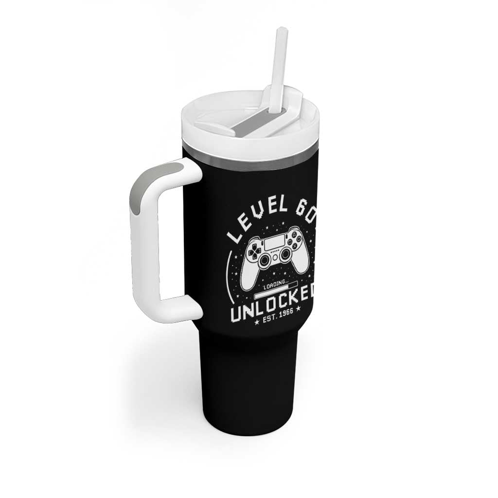 Level 60 Unlocked Video Gamer 60th Birthday Gift Tumbler With Handle Vintage 1966 60 Year Old Gift