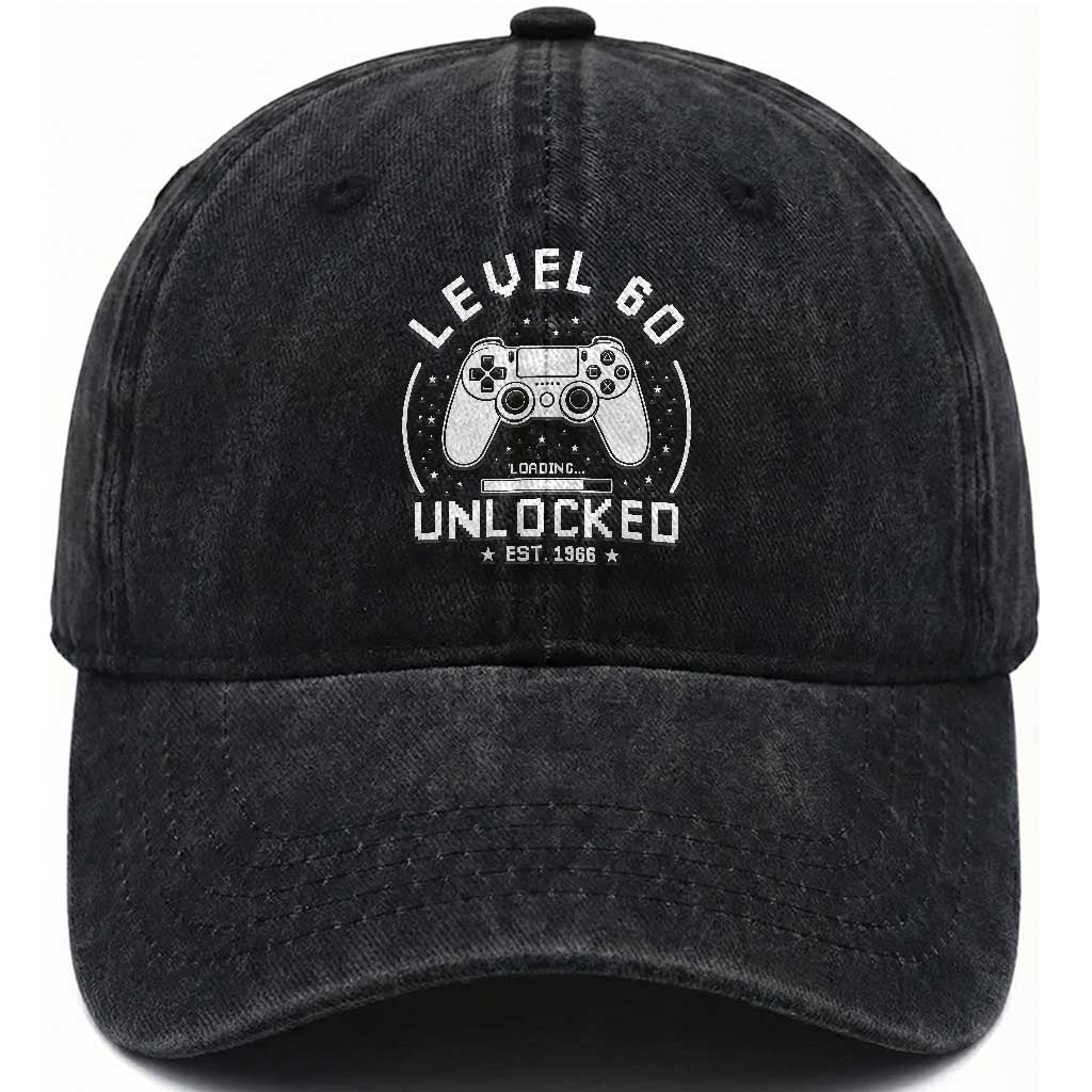 Level 60 Unlocked Video Gamer 60th Birthday Gift Washed Cotton Baseball Cap Vintage 1966 60 Year Old Gift