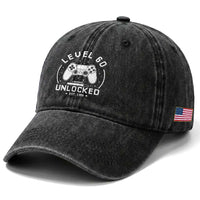 Level 60 Unlocked Video Gamer 60th Birthday Gift Washed Cotton Baseball Cap Vintage 1966 60 Year Old Gift