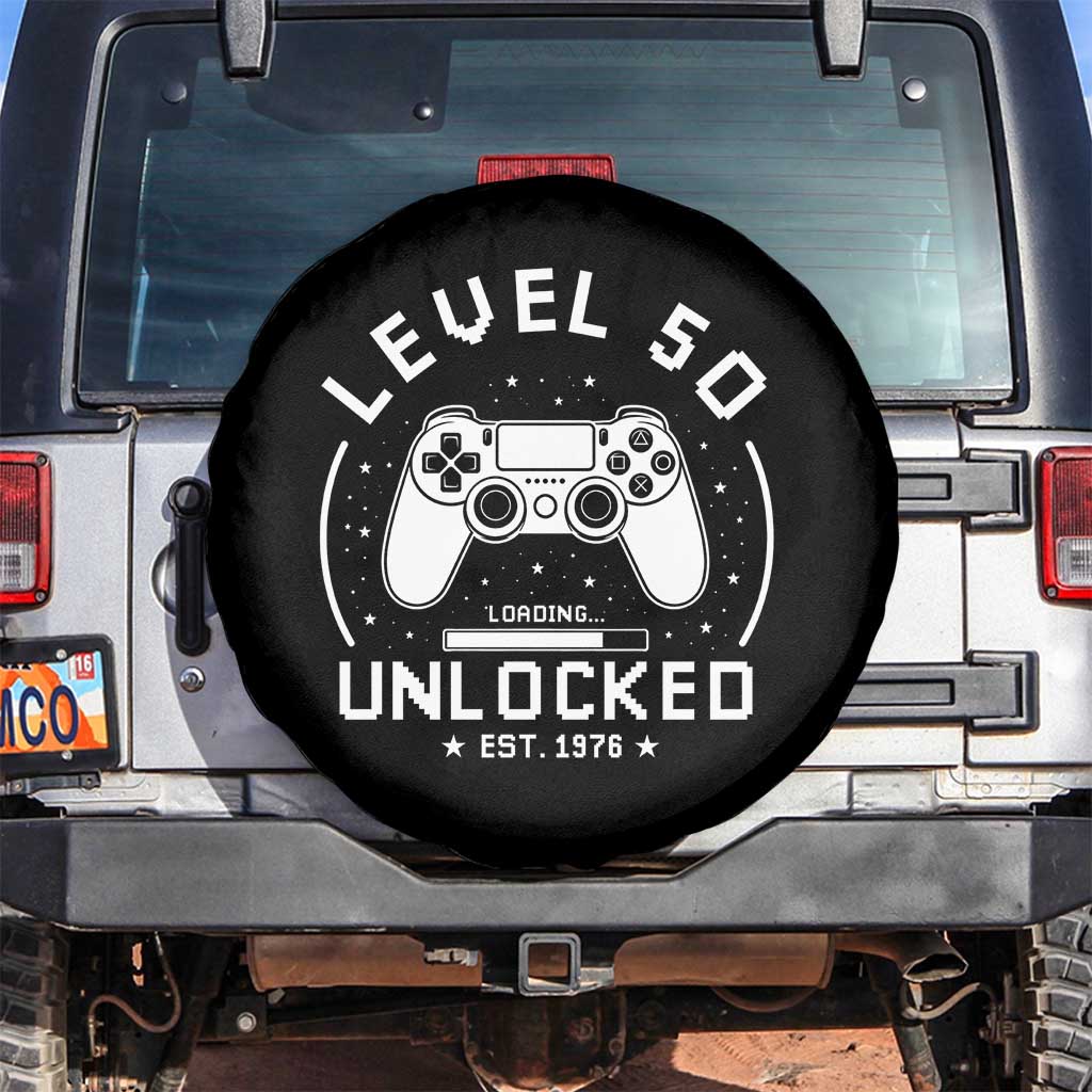 Level 50 Unlocked Video Gamer 50th Birthday Gift Spare Tire Cover Vintage 1976 50 Year Old Gift