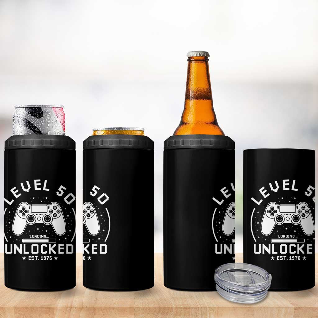 Level 50 Unlocked Video Gamer 50th Birthday Gift 4 in 1 Can Cooler Tumbler Vintage 1976 50 Year Old Gift