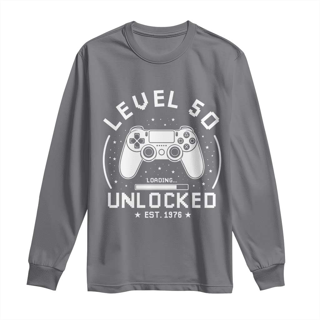 Level 50 Unlocked Video Gamer 50th Birthday Gift Long Sleeve Shirt Vintage 1976 50 Year Old Gift