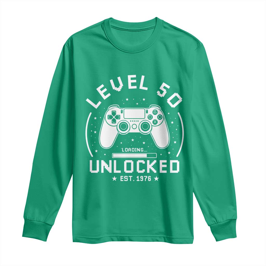Level 50 Unlocked Video Gamer 50th Birthday Gift Long Sleeve Shirt Vintage 1976 50 Year Old Gift
