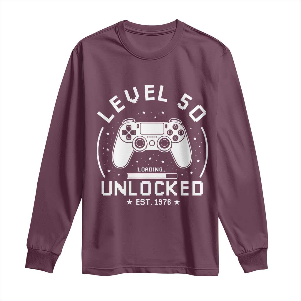 Level 50 Unlocked Video Gamer 50th Birthday Gift Long Sleeve Shirt Vintage 1976 50 Year Old Gift