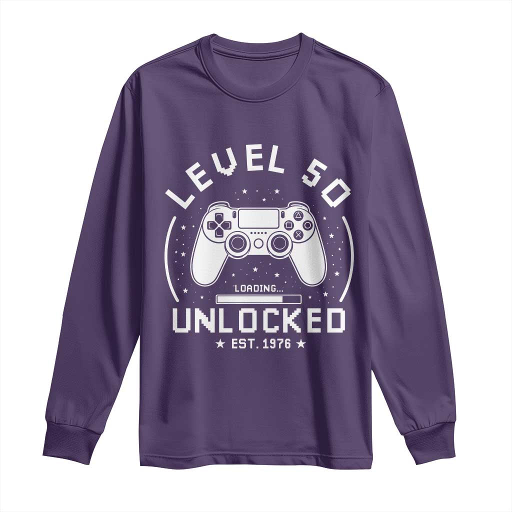 Level 50 Unlocked Video Gamer 50th Birthday Gift Long Sleeve Shirt Vintage 1976 50 Year Old Gift