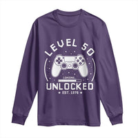 Level 50 Unlocked Video Gamer 50th Birthday Gift Long Sleeve Shirt Vintage 1976 50 Year Old Gift