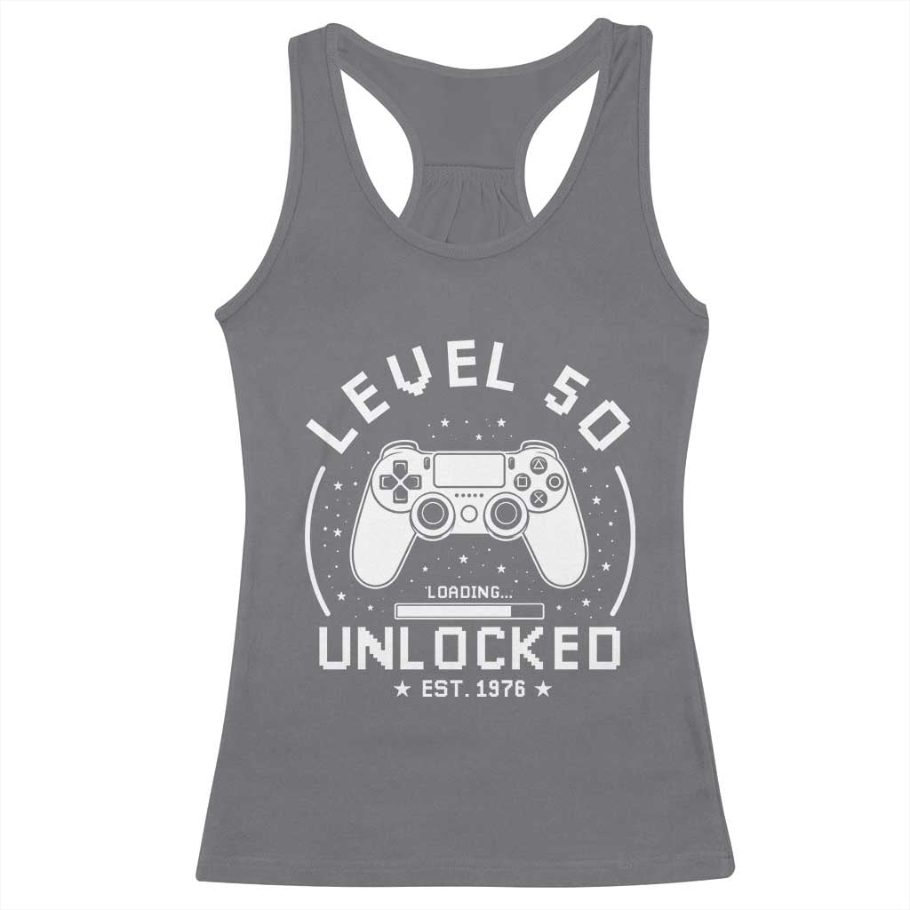 Level 50 Unlocked Video Gamer 50th Birthday Gift Racerback Tank Top Vintage 1976 50 Year Old Gift