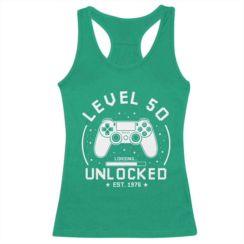 Level 50 Unlocked Video Gamer 50th Birthday Gift Racerback Tank Top Vintage 1976 50 Year Old Gift