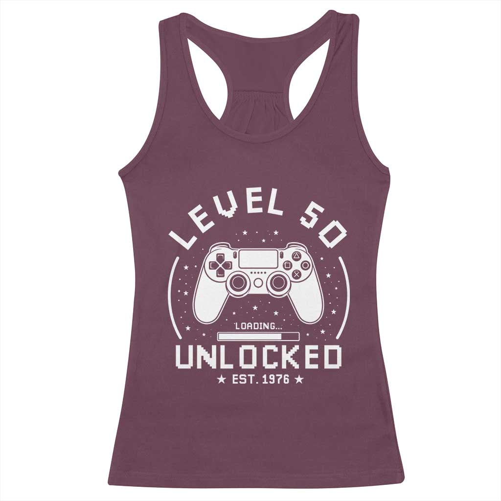 Level 50 Unlocked Video Gamer 50th Birthday Gift Racerback Tank Top Vintage 1976 50 Year Old Gift
