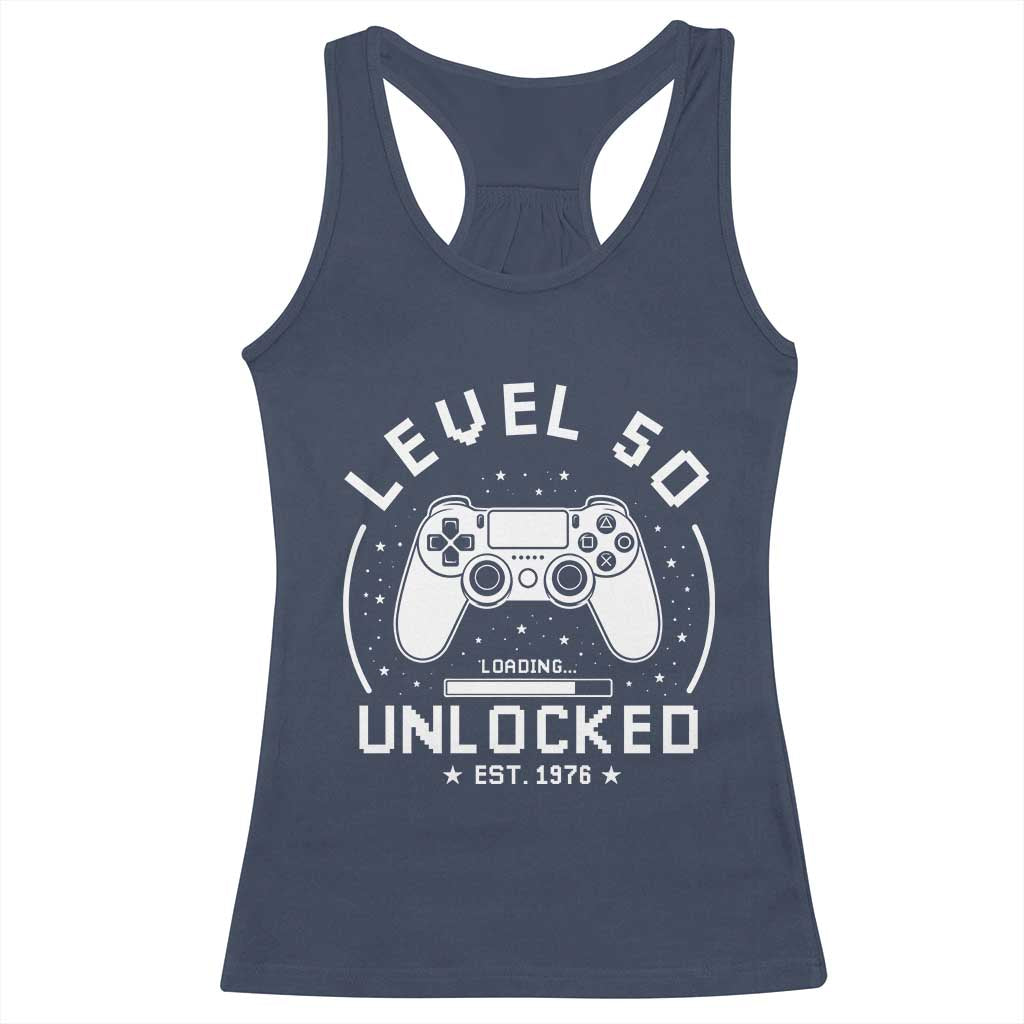 Level 50 Unlocked Video Gamer 50th Birthday Gift Racerback Tank Top Vintage 1976 50 Year Old Gift