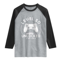 Level 50 Unlocked Video Gamer 50th Birthday Gift Raglan Shirt Vintage 1976 50 Year Old Gift