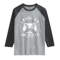 Level 50 Unlocked Video Gamer 50th Birthday Gift Raglan Shirt Vintage 1976 50 Year Old Gift